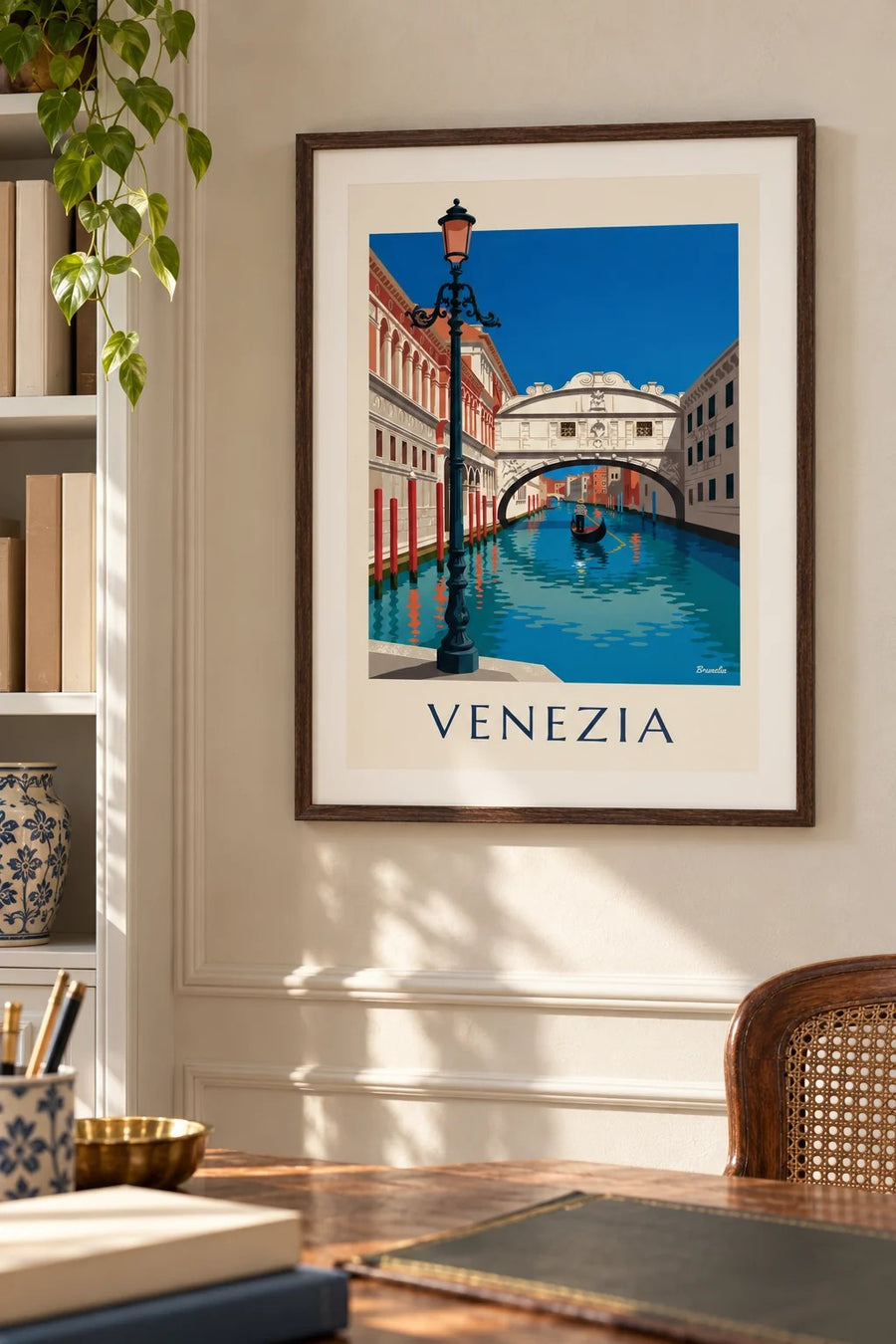 Poster gondola sotto il Ponte dei Sospiri a Venezia: piccolo formato A4 incorniciato