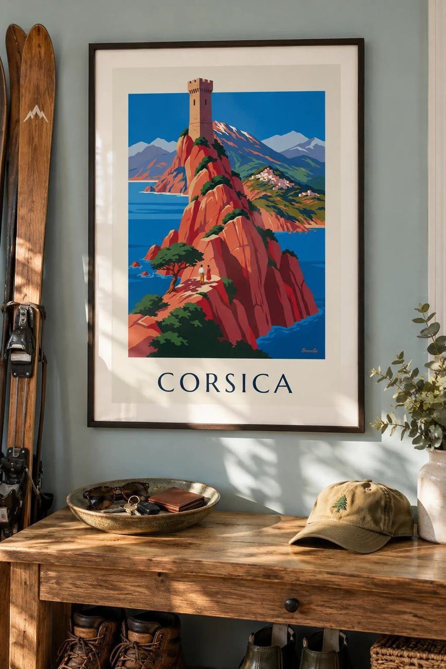 Poster costa selvaggia della Corsica, scogliere rosse e Monte Cinto: incorniciato a parete