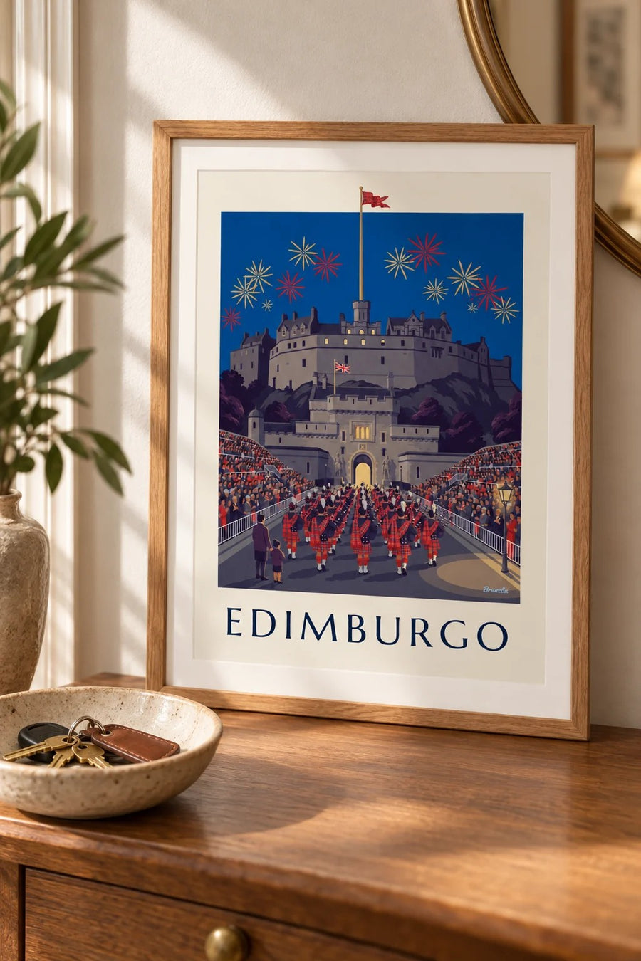 Poster Castello di Edimburgo e Military Tattoo di notte: formato piccolo A4 con cornice