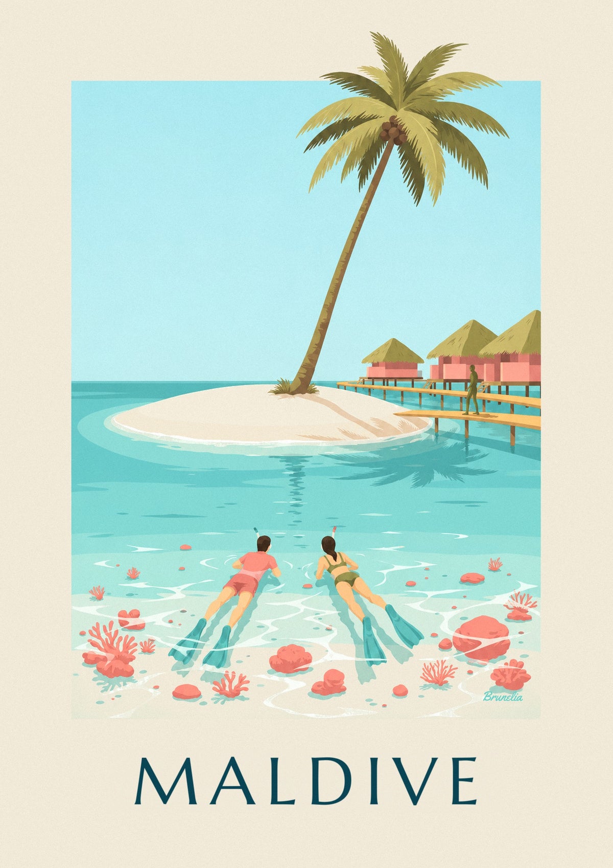 Poster Maldive, snorkelisti sui coralli della laguna
