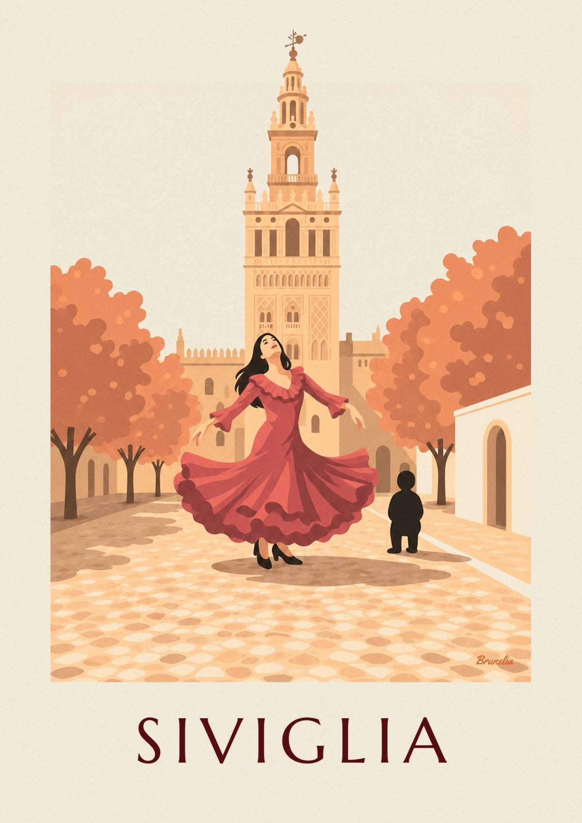 Poster di una ballerina di flamenco davanti alla Giralda a Siviglia