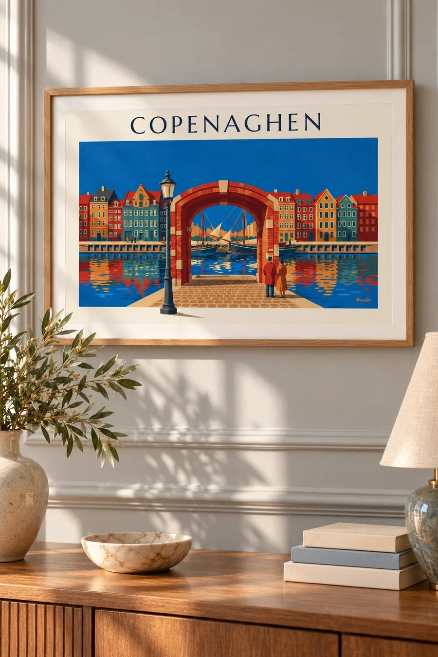 Poster case colorate e vecchi velieri di Nyhavn a Copenaghen: formato piccolo A4 incorniciato