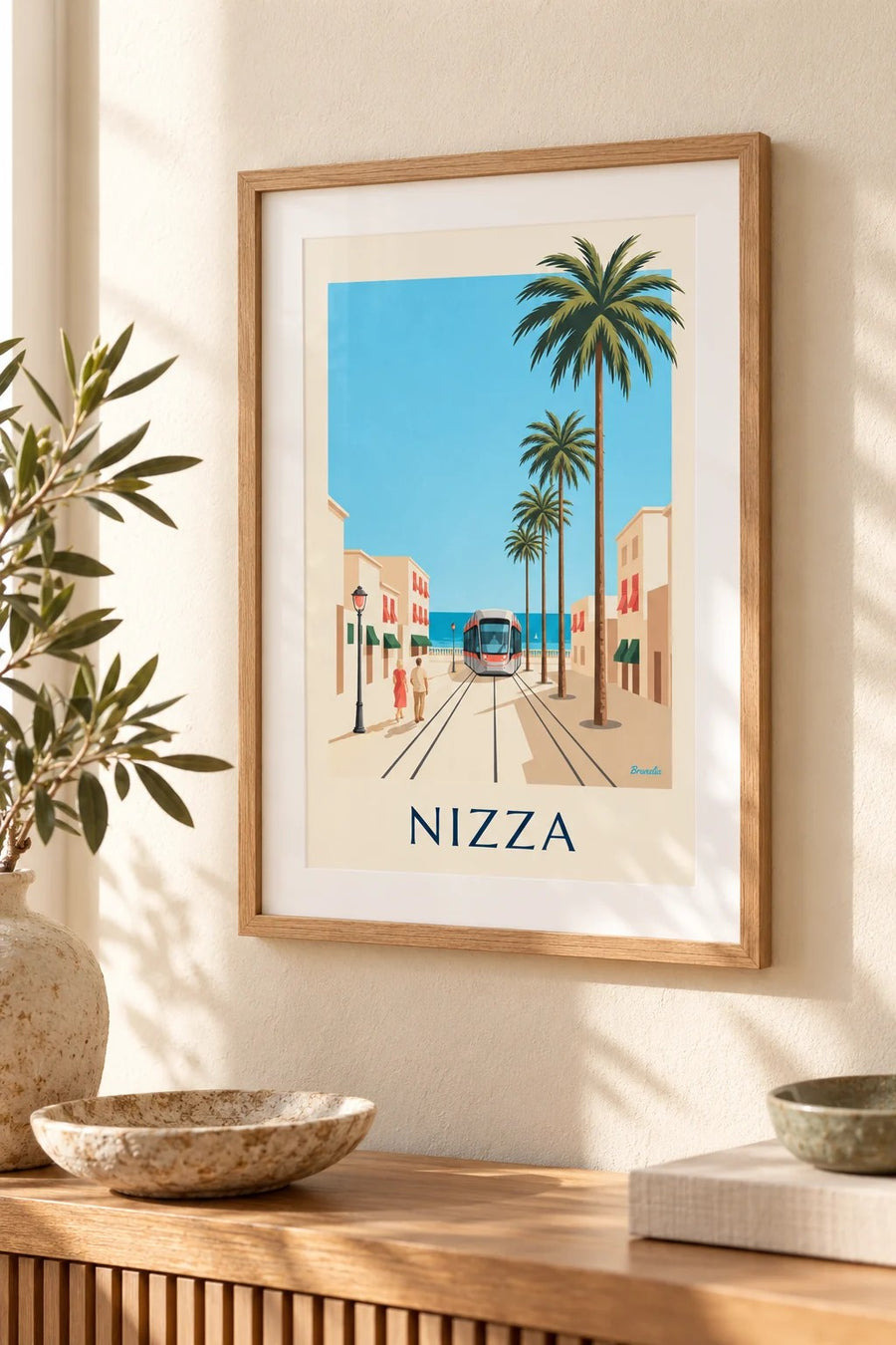 Poster tram di Nizza e Mediterraneo: piccolo formato A4 con cornice