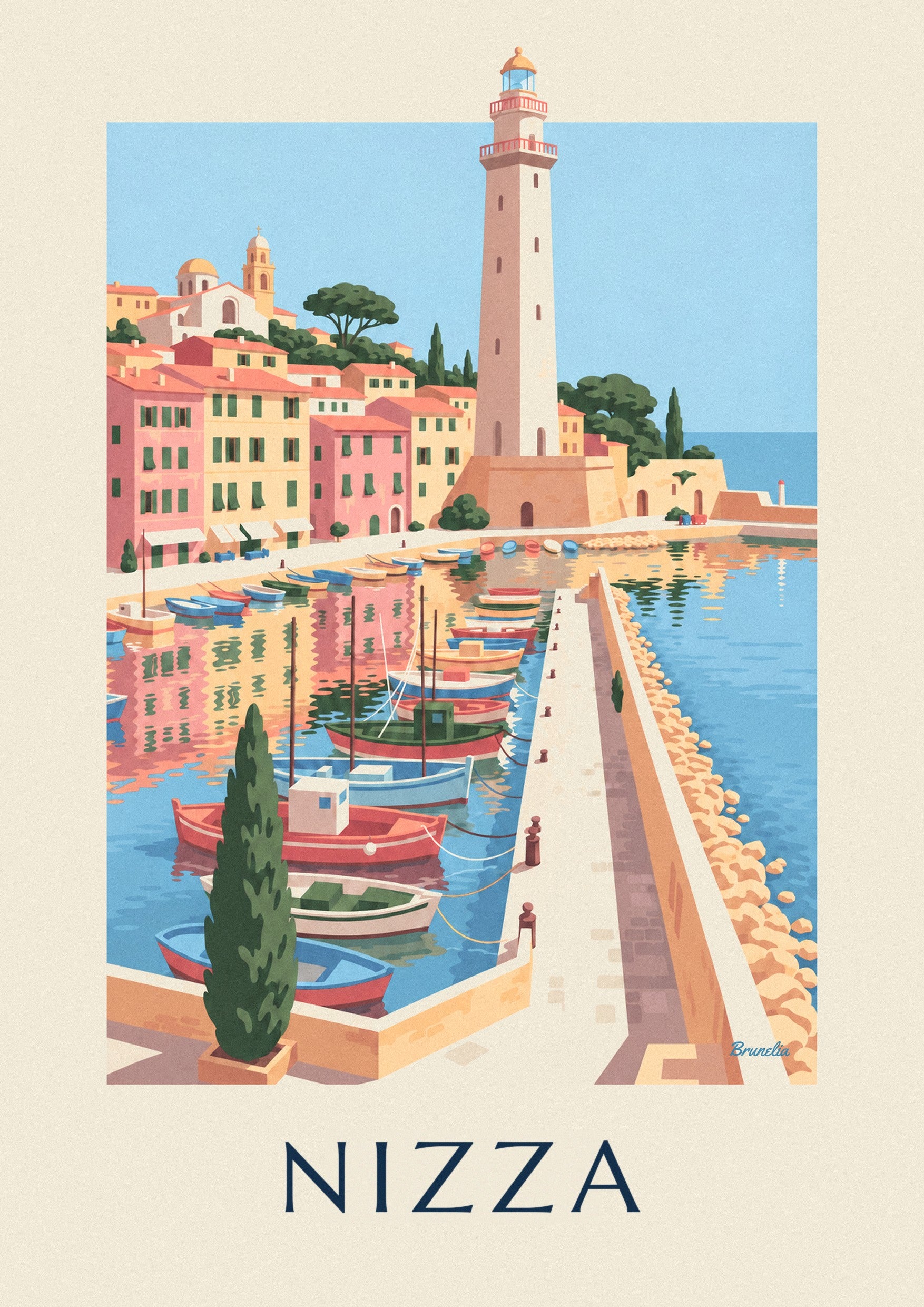 Poster del porto Lympia di Nizza con le sue barche: dettaglio in primo piano