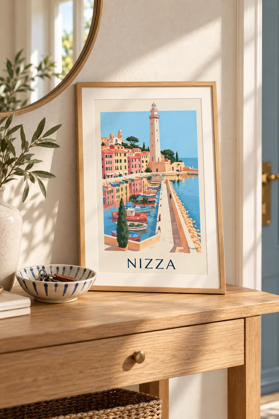 Poster del porto Lympia di Nizza con le sue barche: formato piccolo A4 con cornice