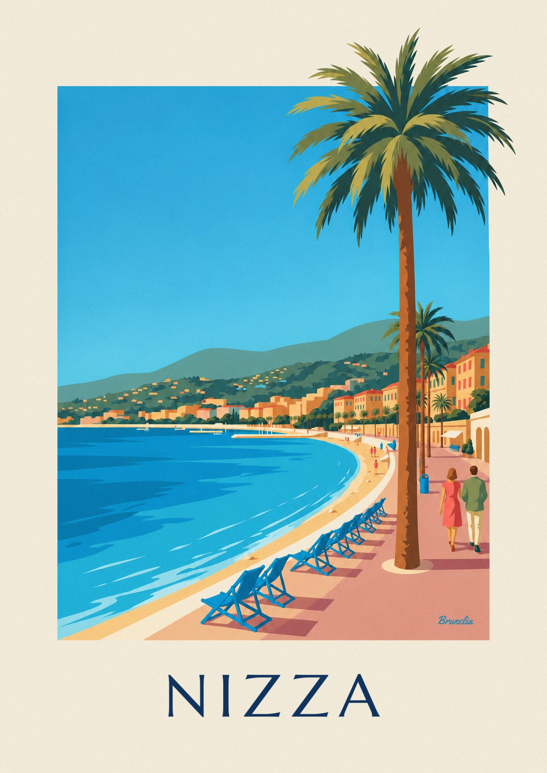 Poster Promenade des Anglais e Baia degli Angeli a Nizza: dettaglio in primo piano