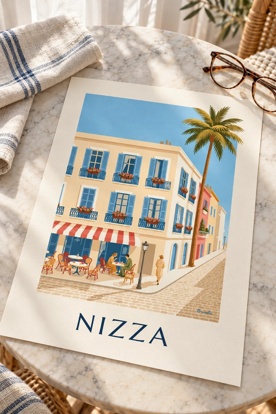 Poster terrazza e balconi in ferro battuto a Nizza: appoggiato su un tavolo