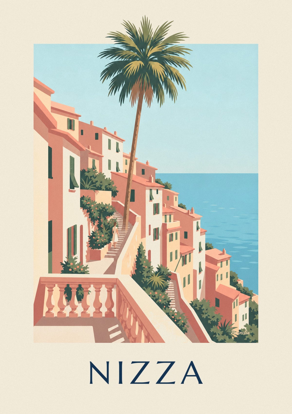 Poster case ocra e mare azzurro sulle colline di Nizza