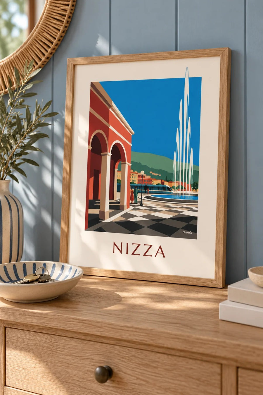 Poster Piazza Masséna e le sue facciate rosse a Nizza: formato piccolo A4 con cornice