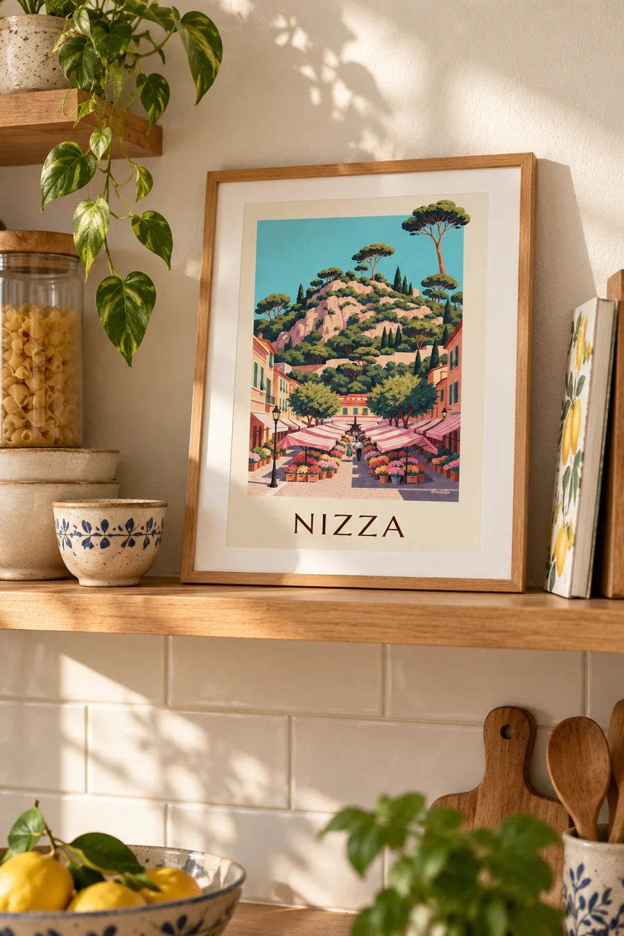 Poster mercato dei fiori del Cours Saleya a Nizza: piccolo formato A4 incorniciato