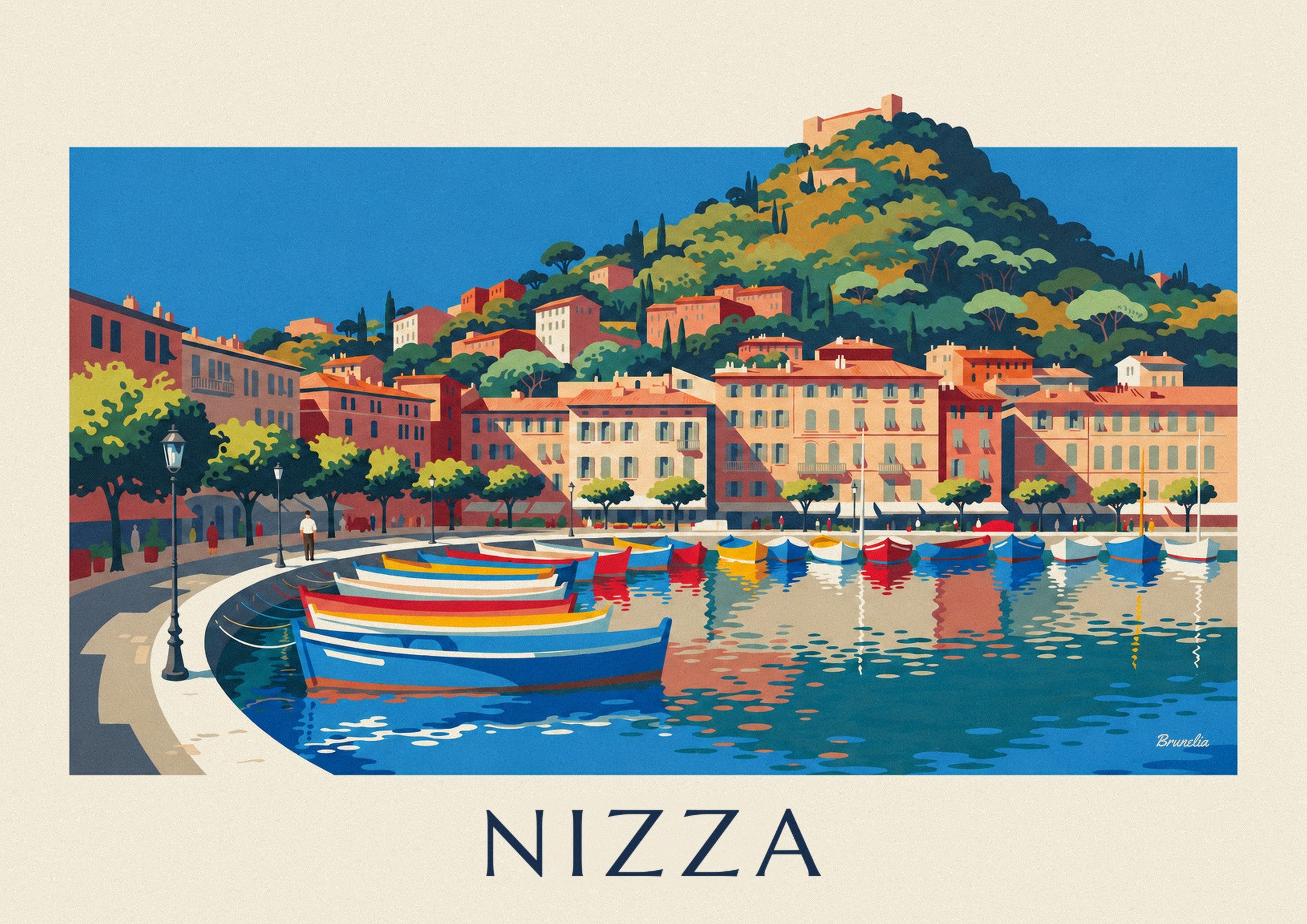 Poster porto Lympia e collina del Castello a Nizza: dettaglio in primo piano