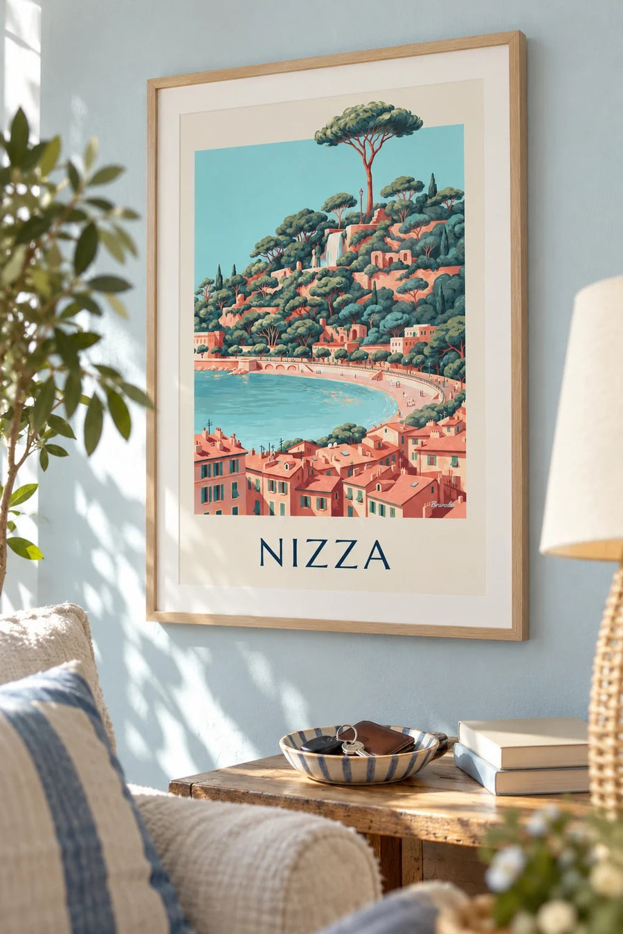 Poster cascata della collina del Castello e Baia degli Angeli a Nizza: incorniciato a parete