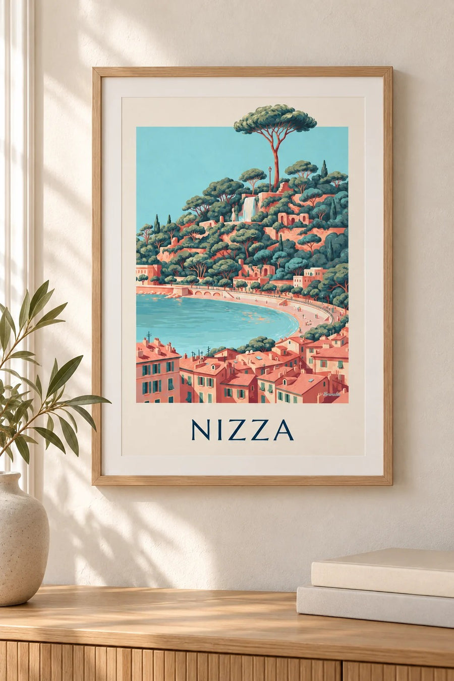 Poster cascata della collina del Castello e Baia degli Angeli a Nizza: piccolo formato A4 incorniciato