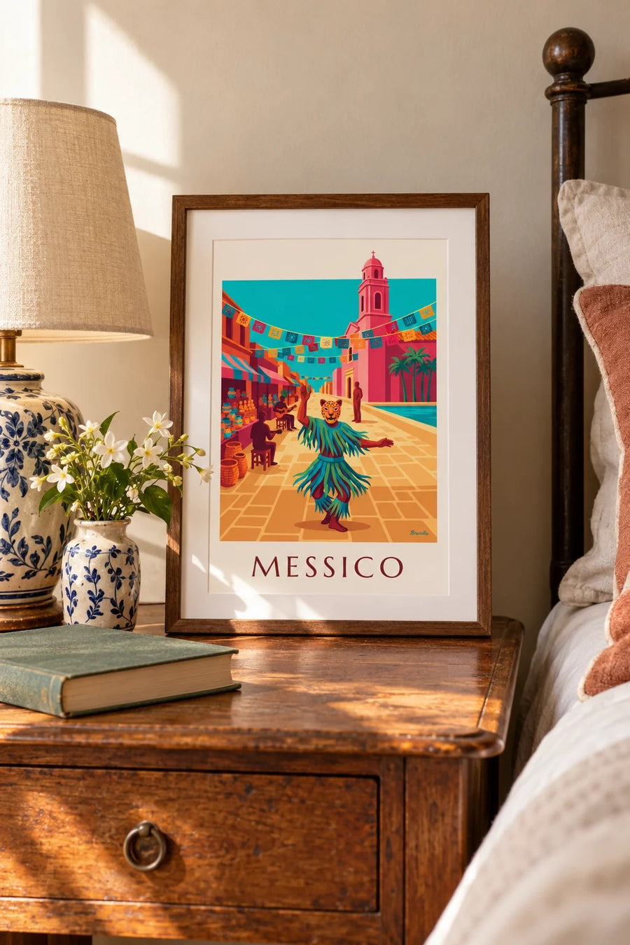 Poster danzatore con maschera di giaguaro in una piazza del Messico: piccolo formato A4 incorniciato
