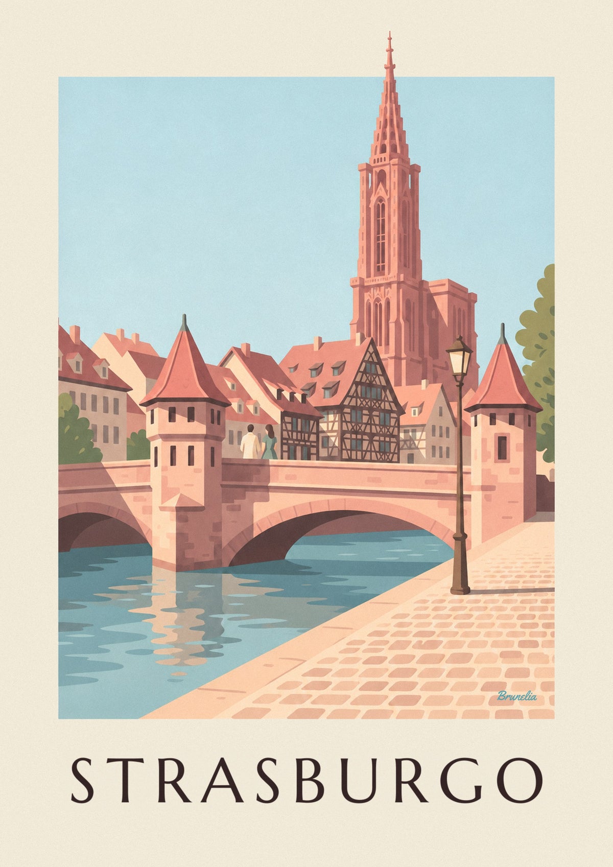 Poster cattedrale di Strasburgo e ponte medievale