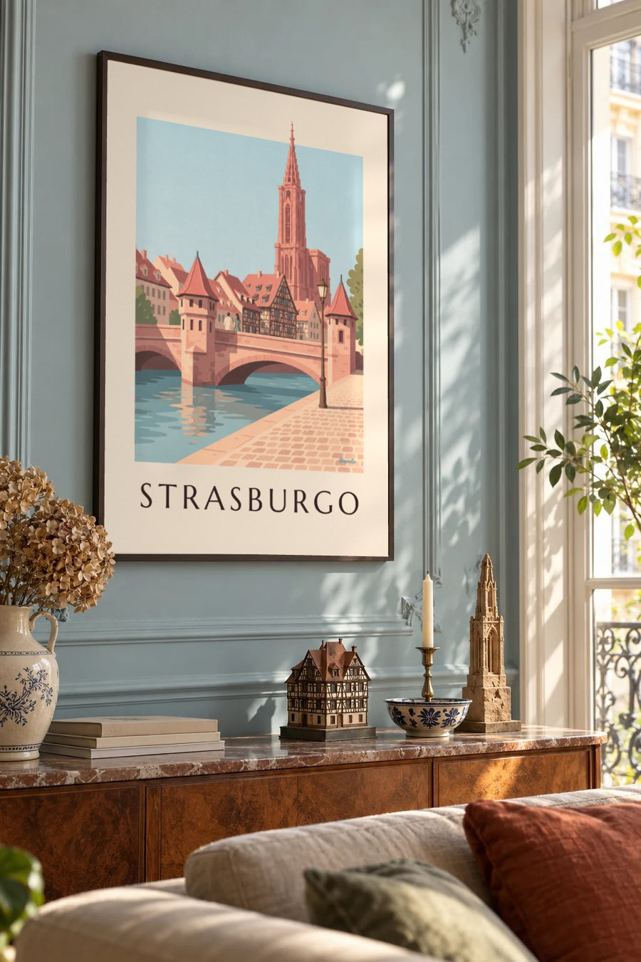 Poster cattedrale di Strasburgo e ponte medievale: incorniciato alla parete