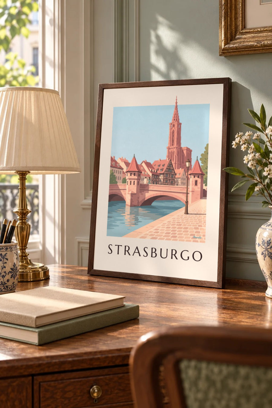 Poster cattedrale di Strasburgo e ponte medievale: piccolo formato A4 con cornice