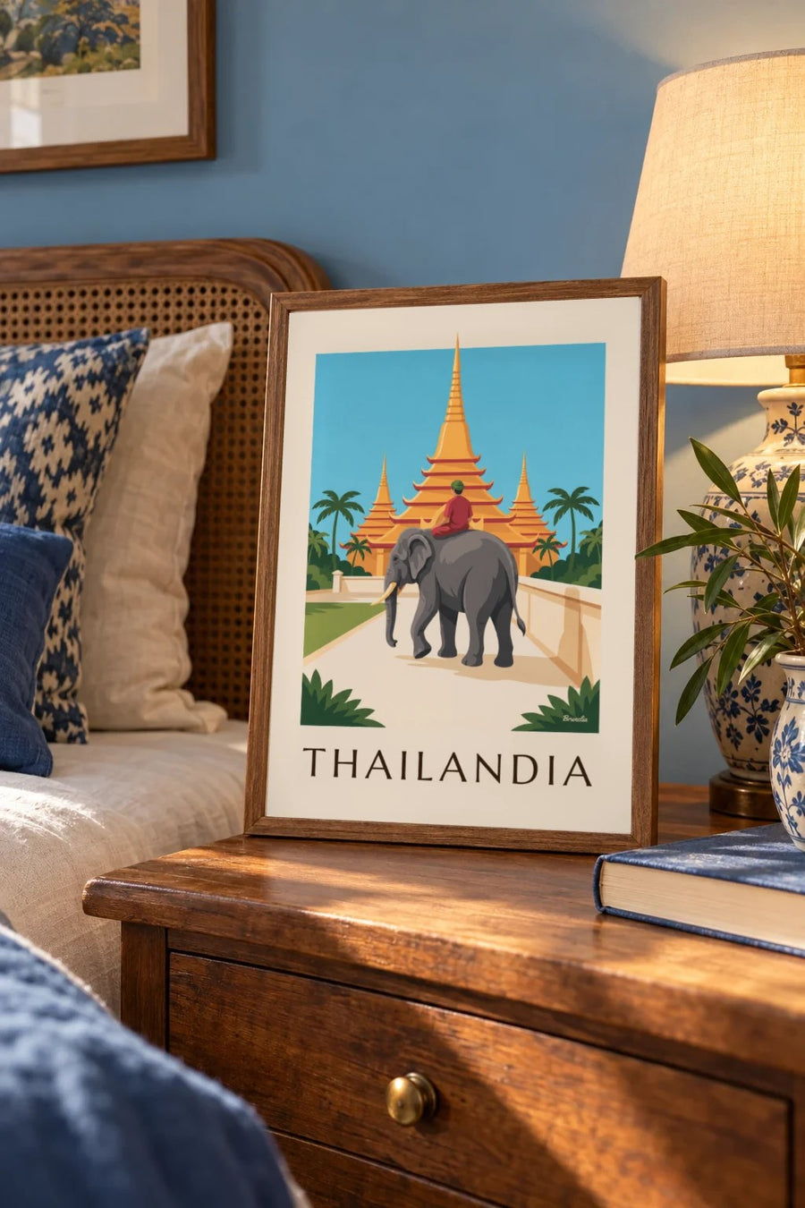 Poster elefante e pagode dorate in Thailandia: piccolo formato A4 incorniciato