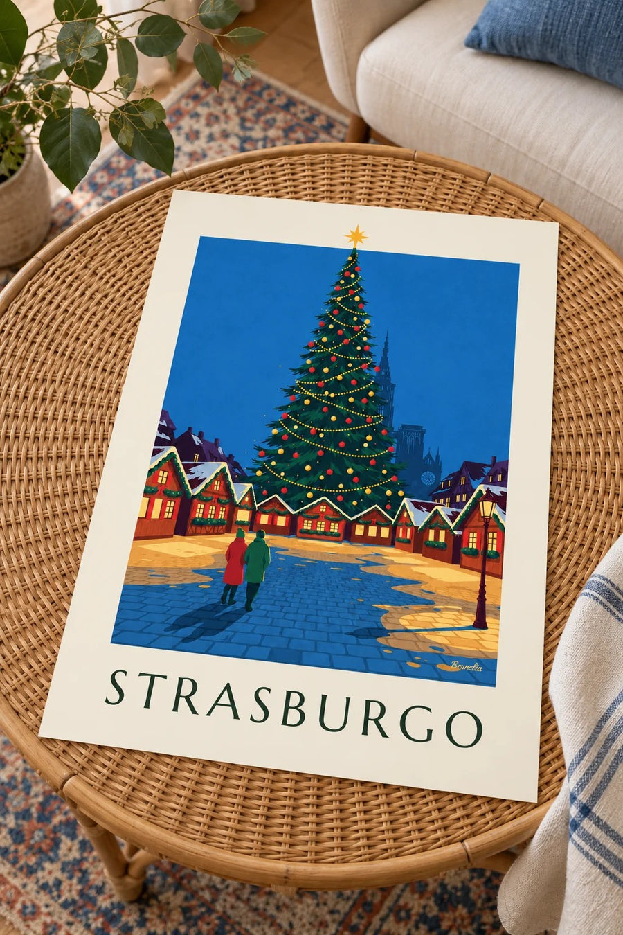 Poster mercatino di Natale di Strasburgo in place Kléber: appoggiato su un tavolo