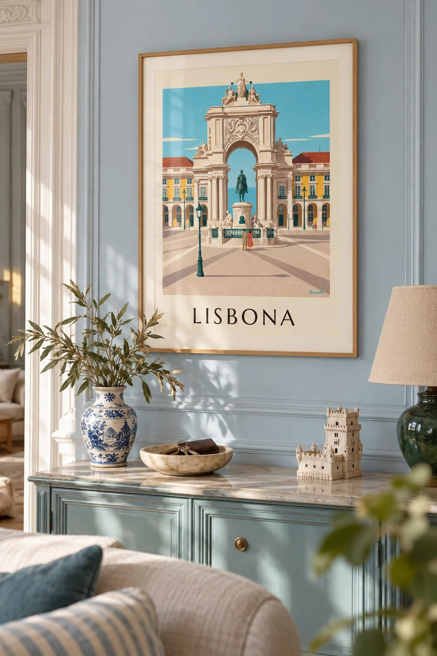 Poster Piazza del Commercio e arco di Rua Augusta a Lisbona: incorniciato alla parete