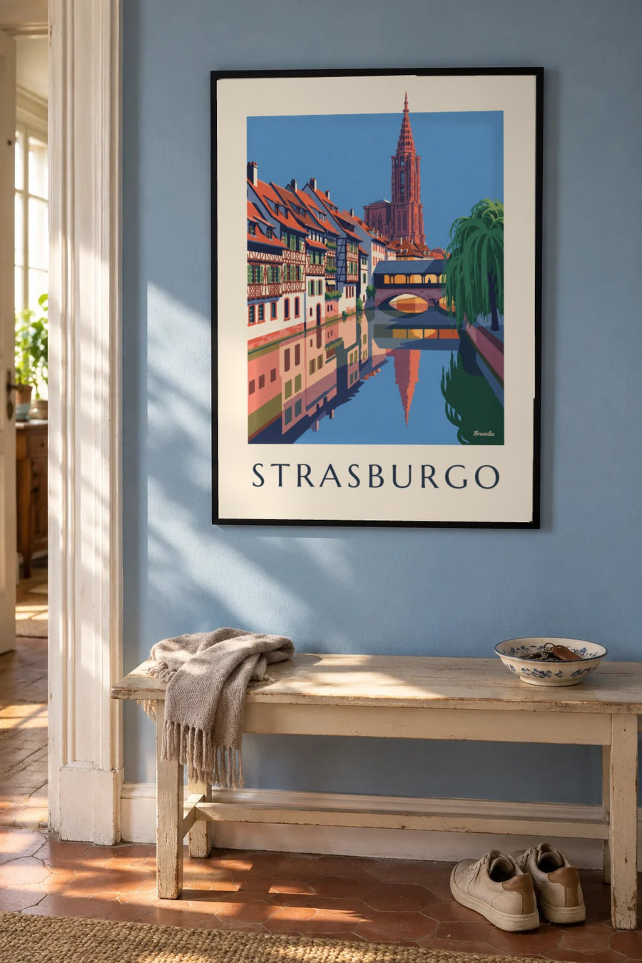 Poster case a graticcio e ponte coperto della Petite France a Strasburgo: con cornice appeso al muro