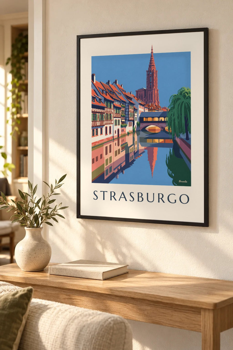Poster case a graticcio e ponte coperto della Petite France a Strasburgo: piccolo formato A4 con cornice