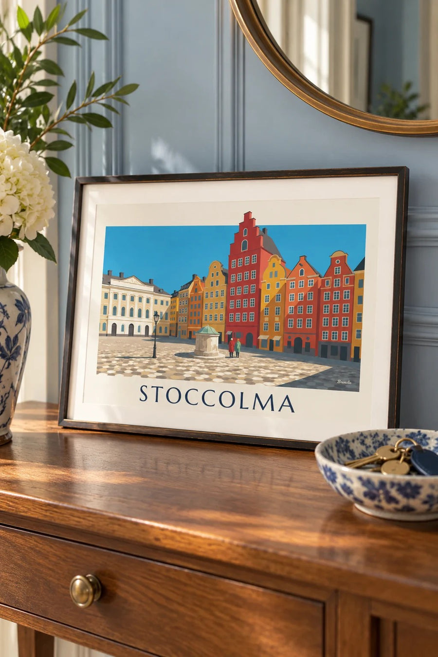 Poster facciate colorate di Stortorget a Gamla stan, Stoccolma: piccolo formato A4 incorniciato