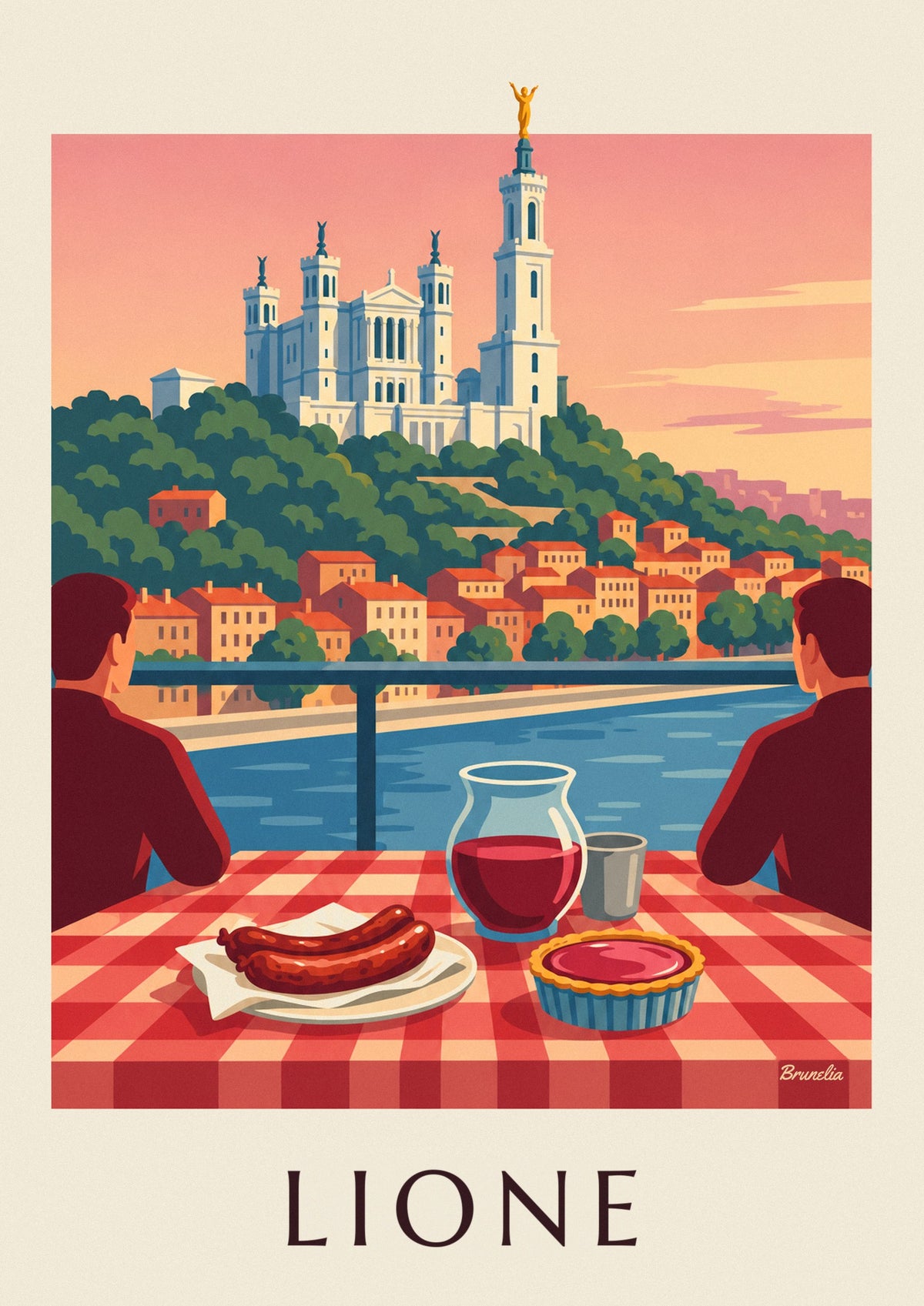 Poster bouchon lionese davanti alla Saona e a Fourvière