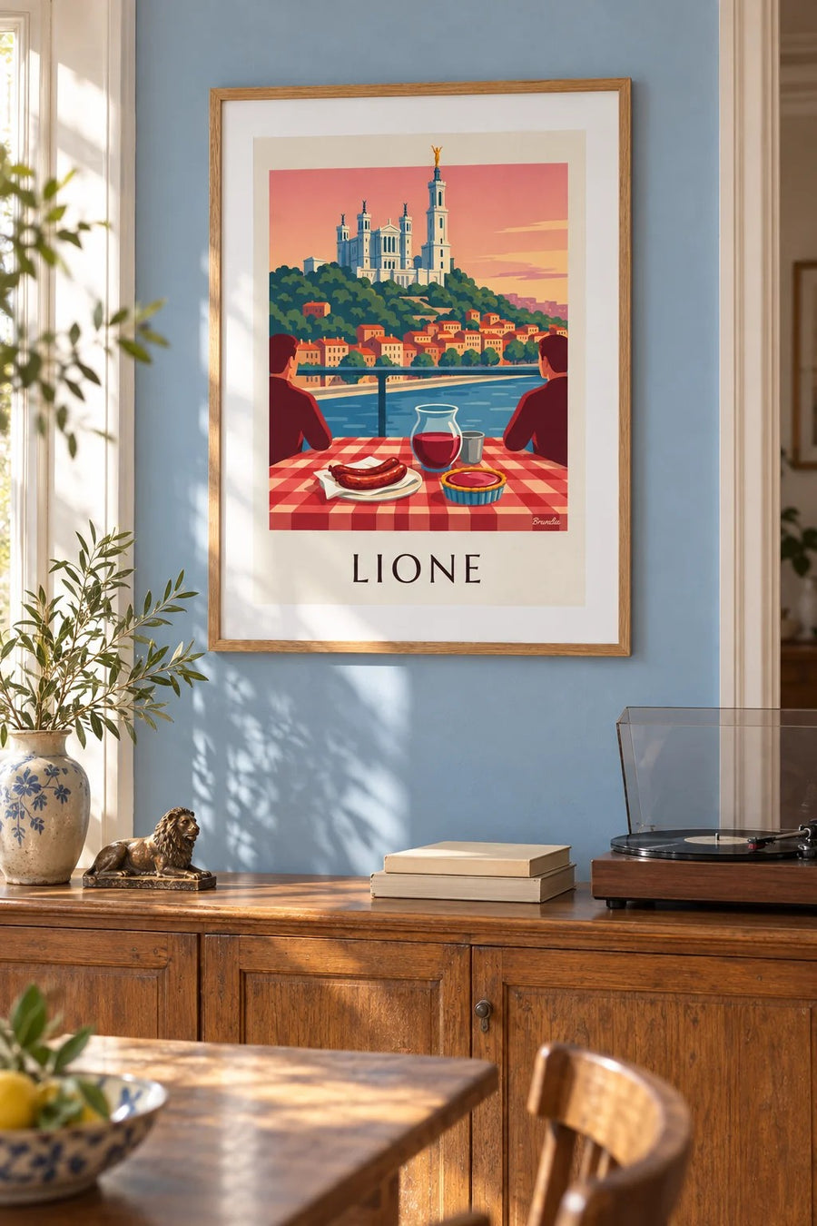 Poster bouchon lionese davanti alla Saona e a Fourvière: incorniciato alla parete