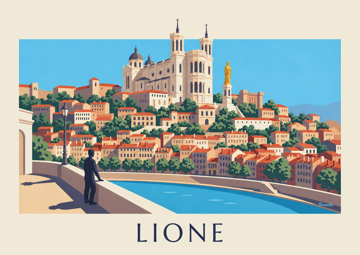 Poster basilica di Fourvière sopra il Vieux Lyon