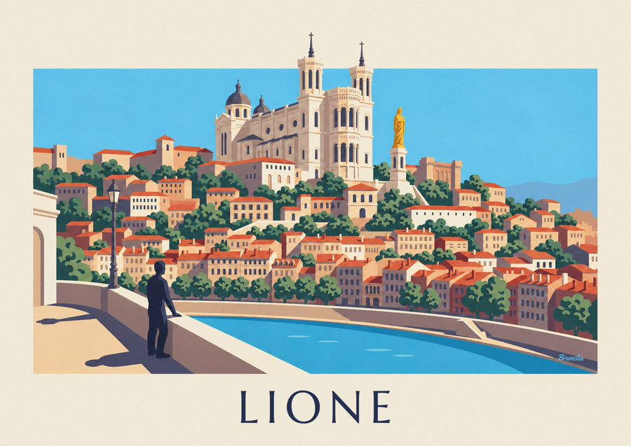 Poster basilica di Fourvière sopra il Vieux Lyon