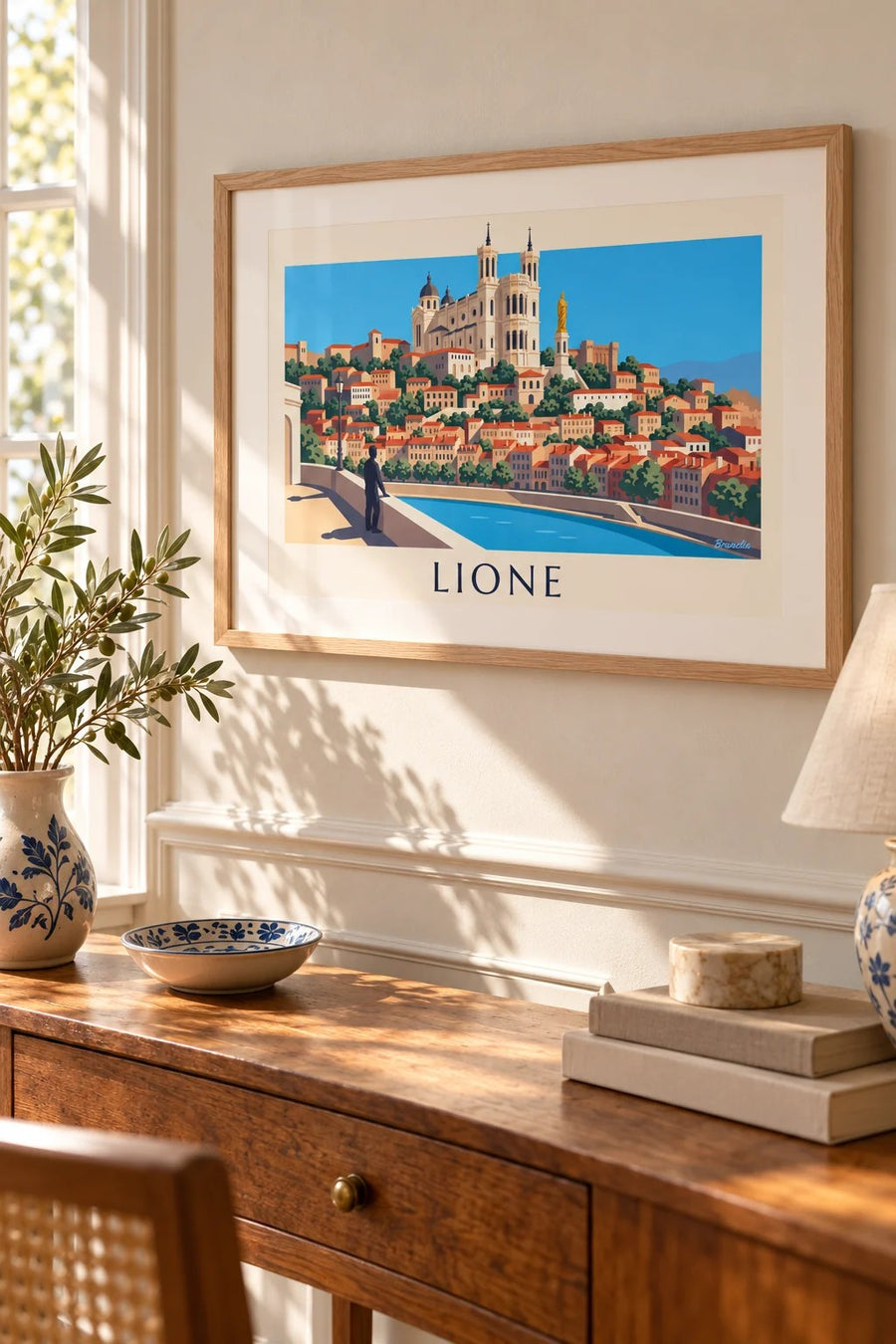Poster basilica di Fourvière sopra il Vieux Lyon: formato piccolo A4 con cornice