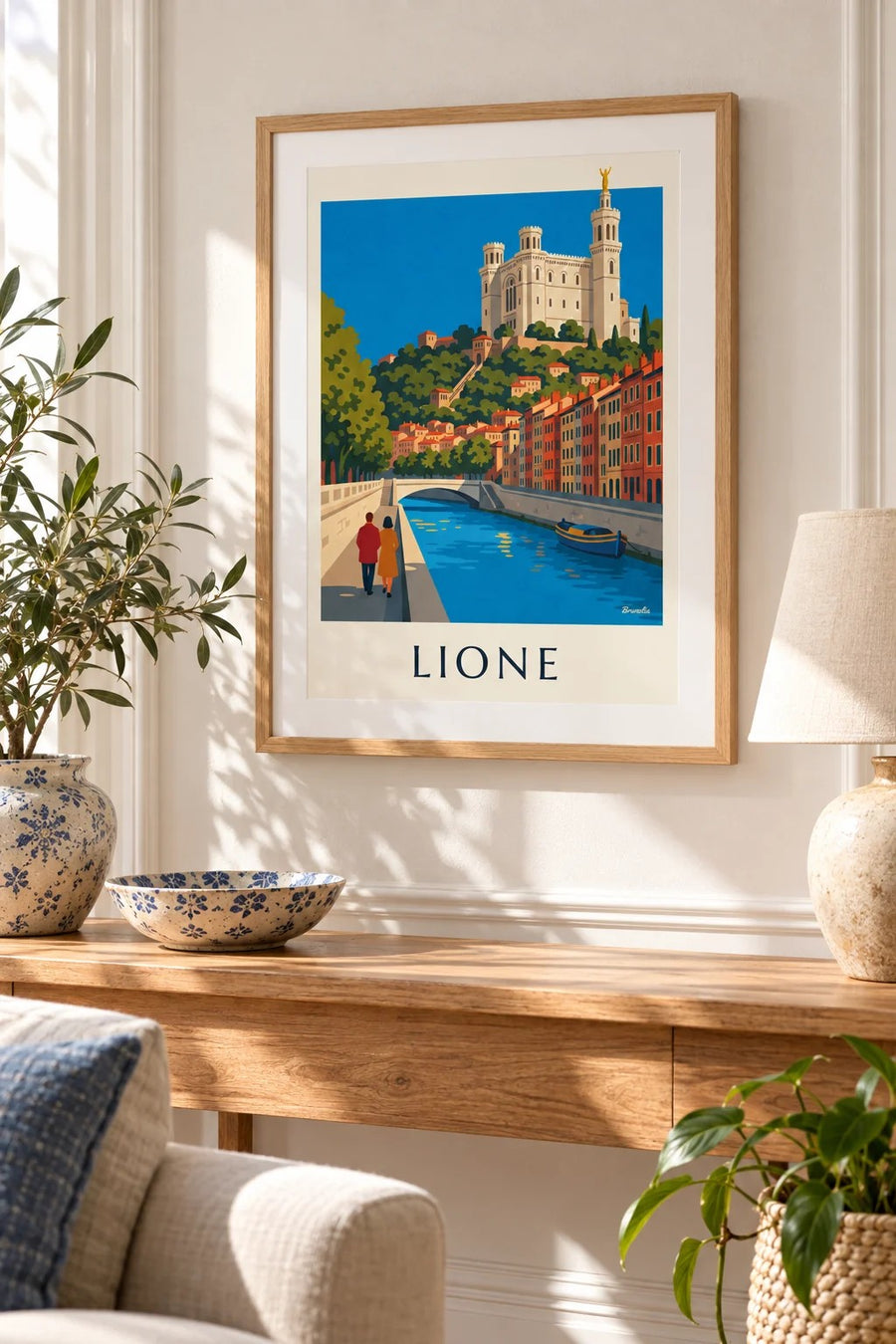Poster banchine della Saona e funicolare di Fourvière a Lione: piccolo formato A4 incorniciato