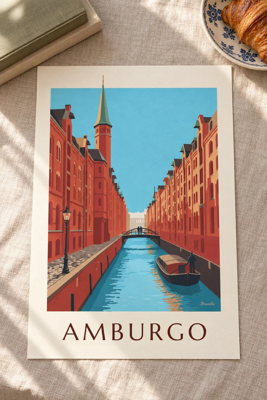 Poster magazzini della Speicherstadt ad Amburgo: appoggiato su un tavolo
