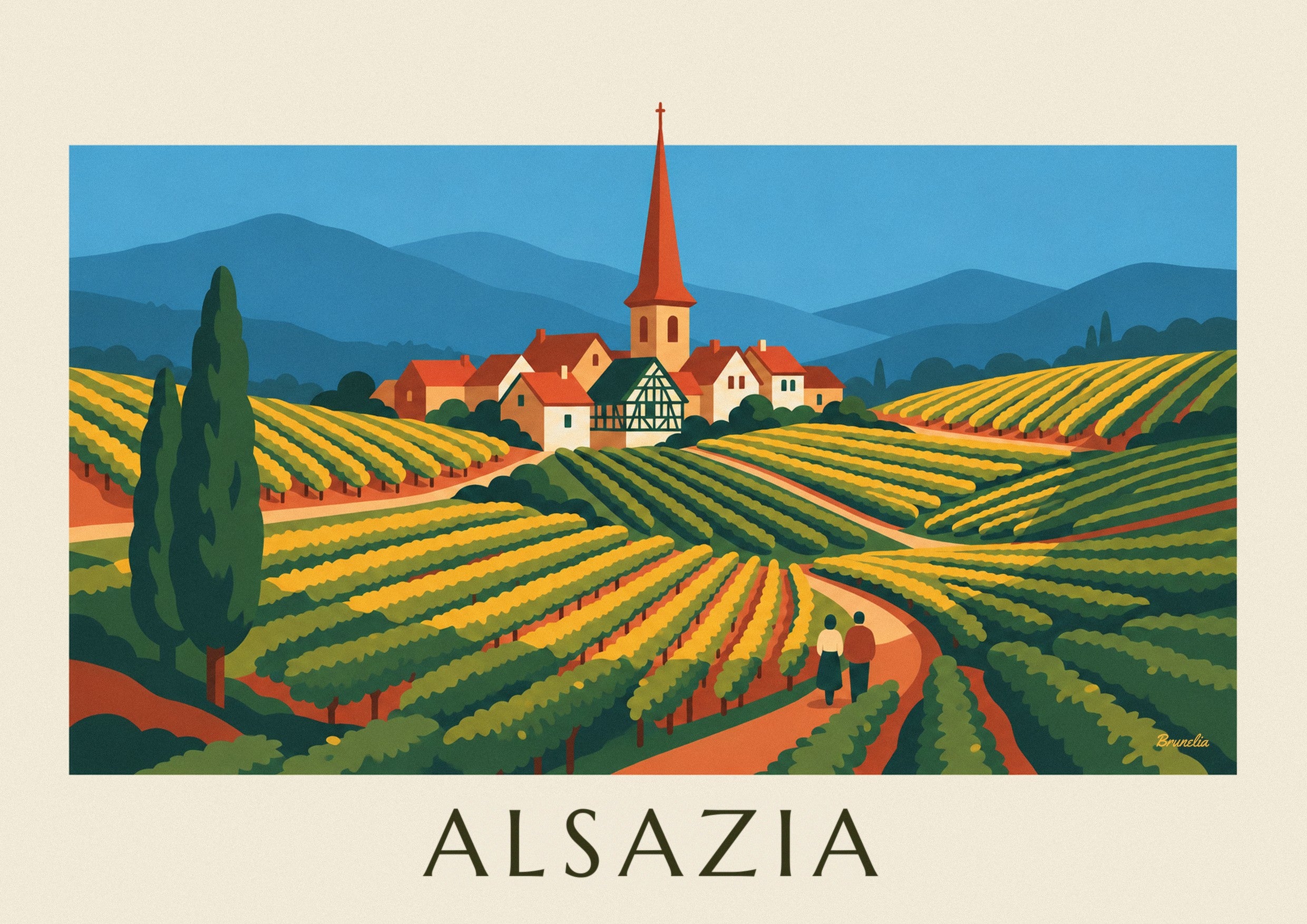 Poster strada del vino e vigneti a terrazze dell'Alsazia: dettaglio in primo piano