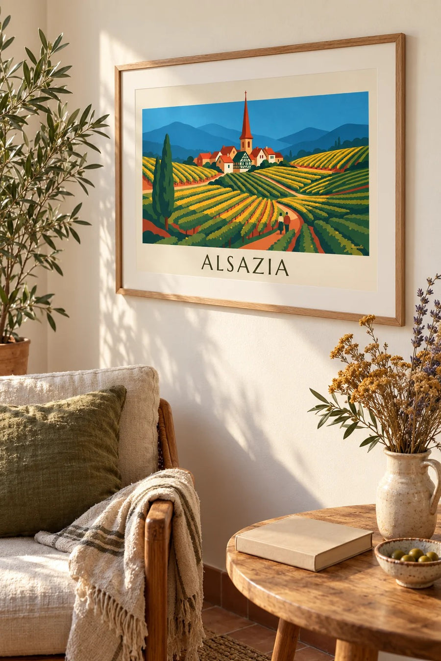 Poster strada del vino e vigneti a terrazze dell'Alsazia: incorniciato alla parete