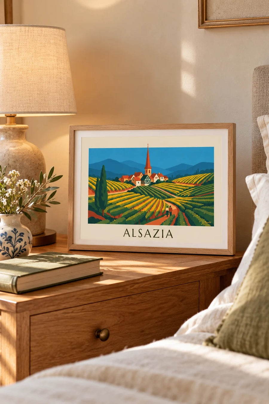 Poster strada del vino e vigneti a terrazze dell'Alsazia: piccolo formato A4 incorniciato