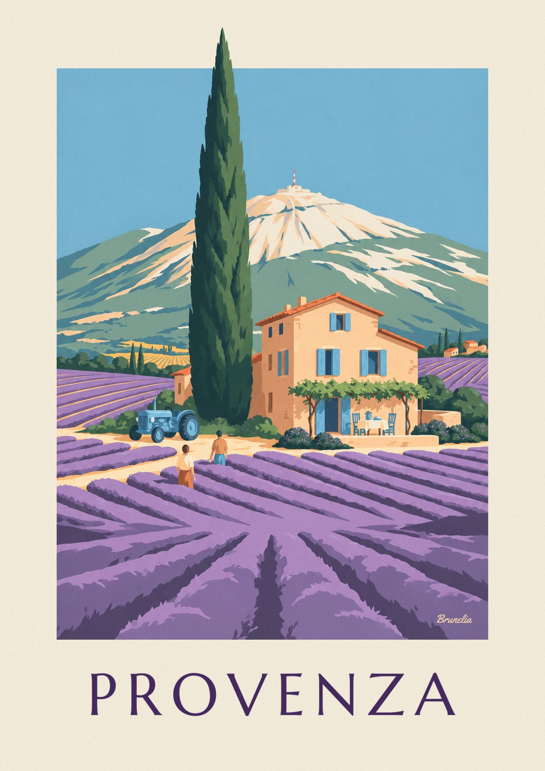 Poster mas provenzale tra i campi di lavanda: dettaglio in primo piano