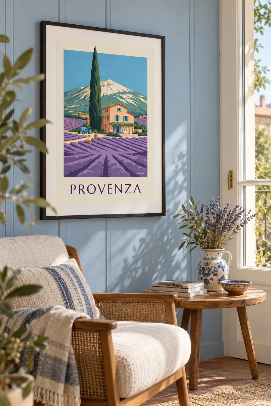 Poster mas provenzale tra i campi di lavanda: incorniciato al muro