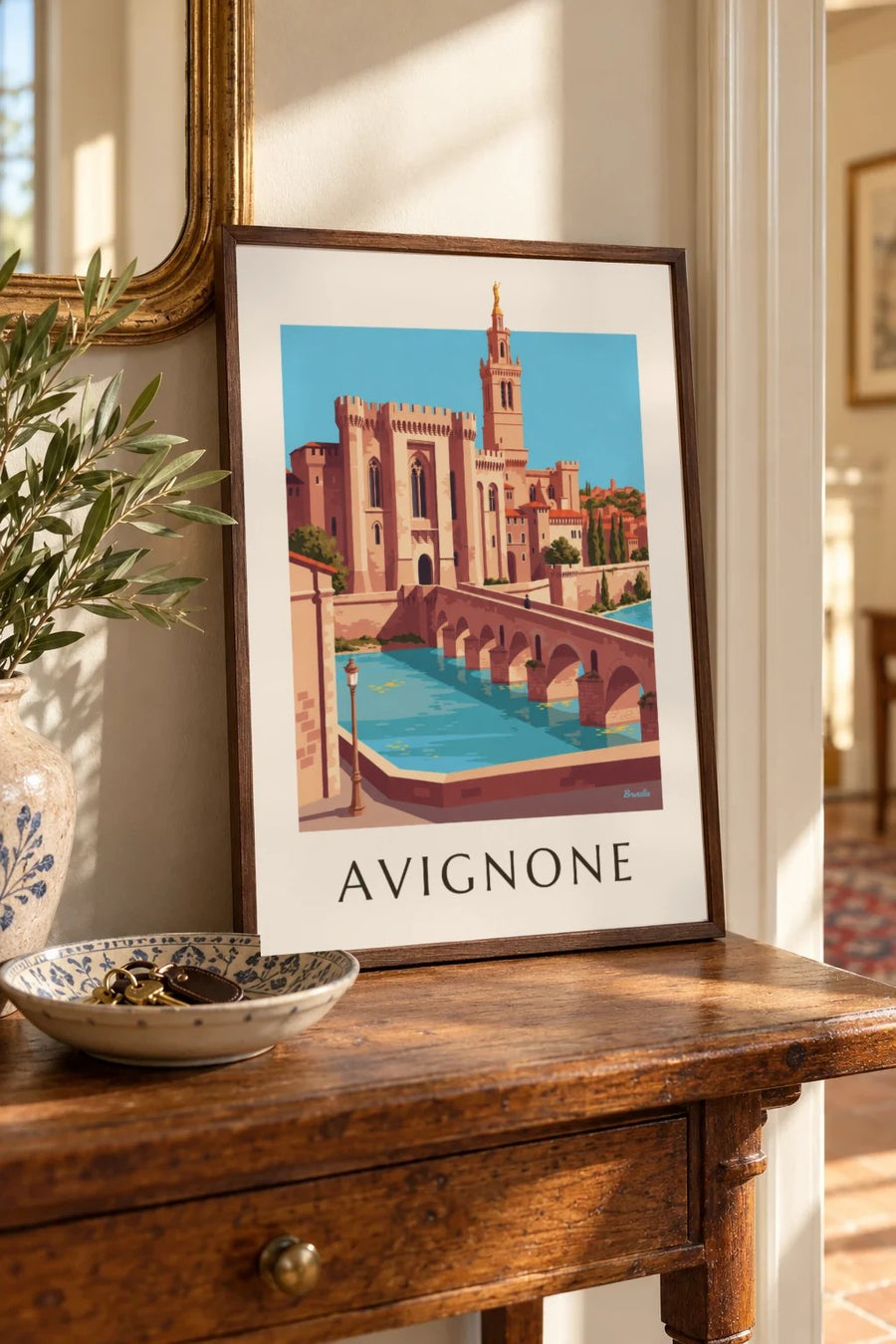Poster Palazzo dei Papi e ponte Saint-Bénézet ad Avignone: formato piccolo A4 con cornice