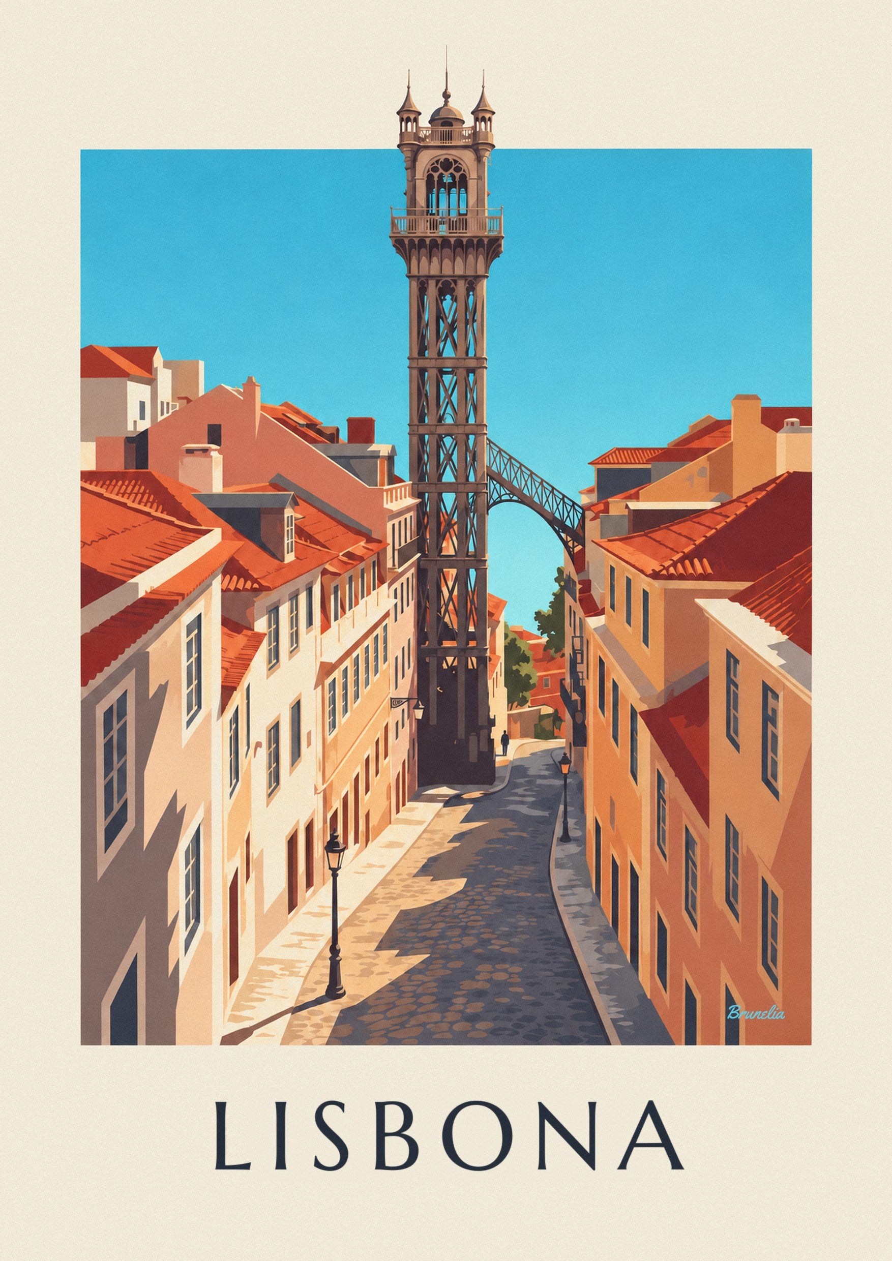 Poster ascensore di Santa Justa a Lisbona: dettaglio in primo piano