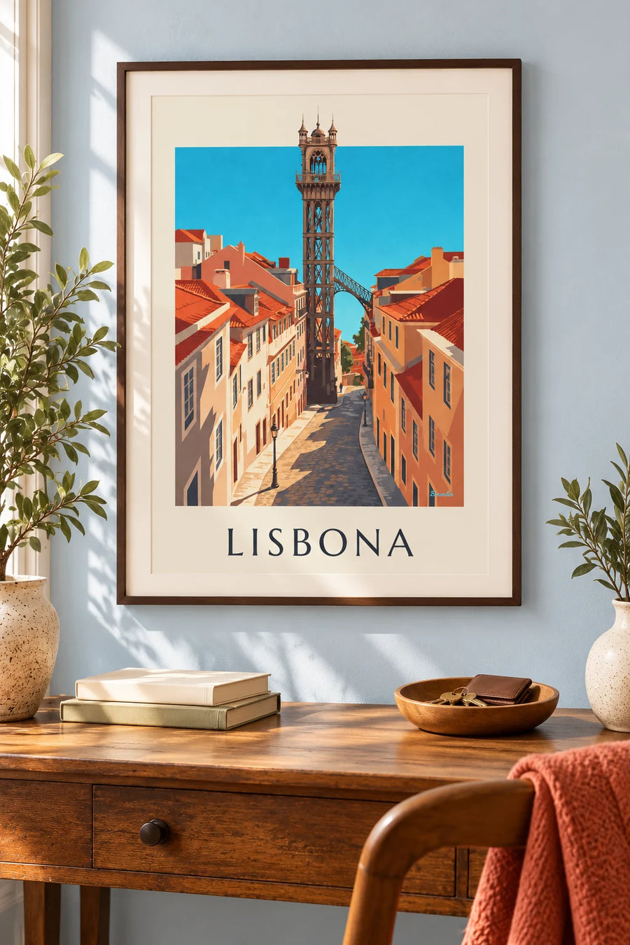 Affiche ascenseur de Santa Justa à Lisbonne : encadrée au mur