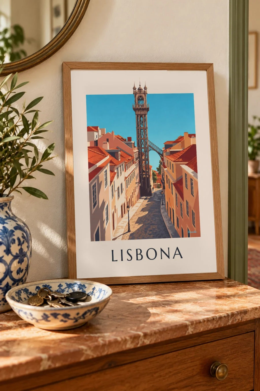 Poster ascensore di Santa Justa a Lisbona: piccolo formato A4 incorniciato