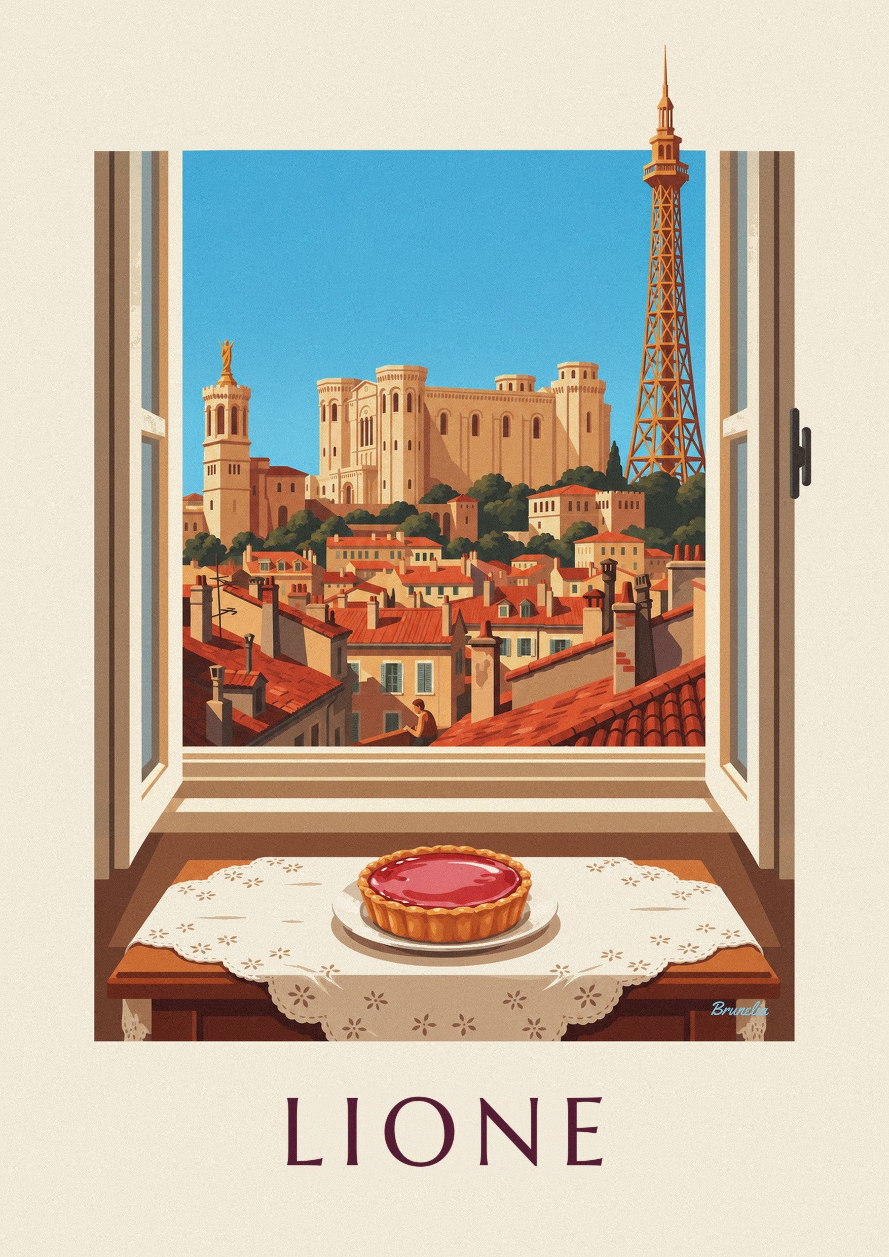 Poster torta alle praline rosa alla finestra di un salotto lionese: dettaglio in primo piano