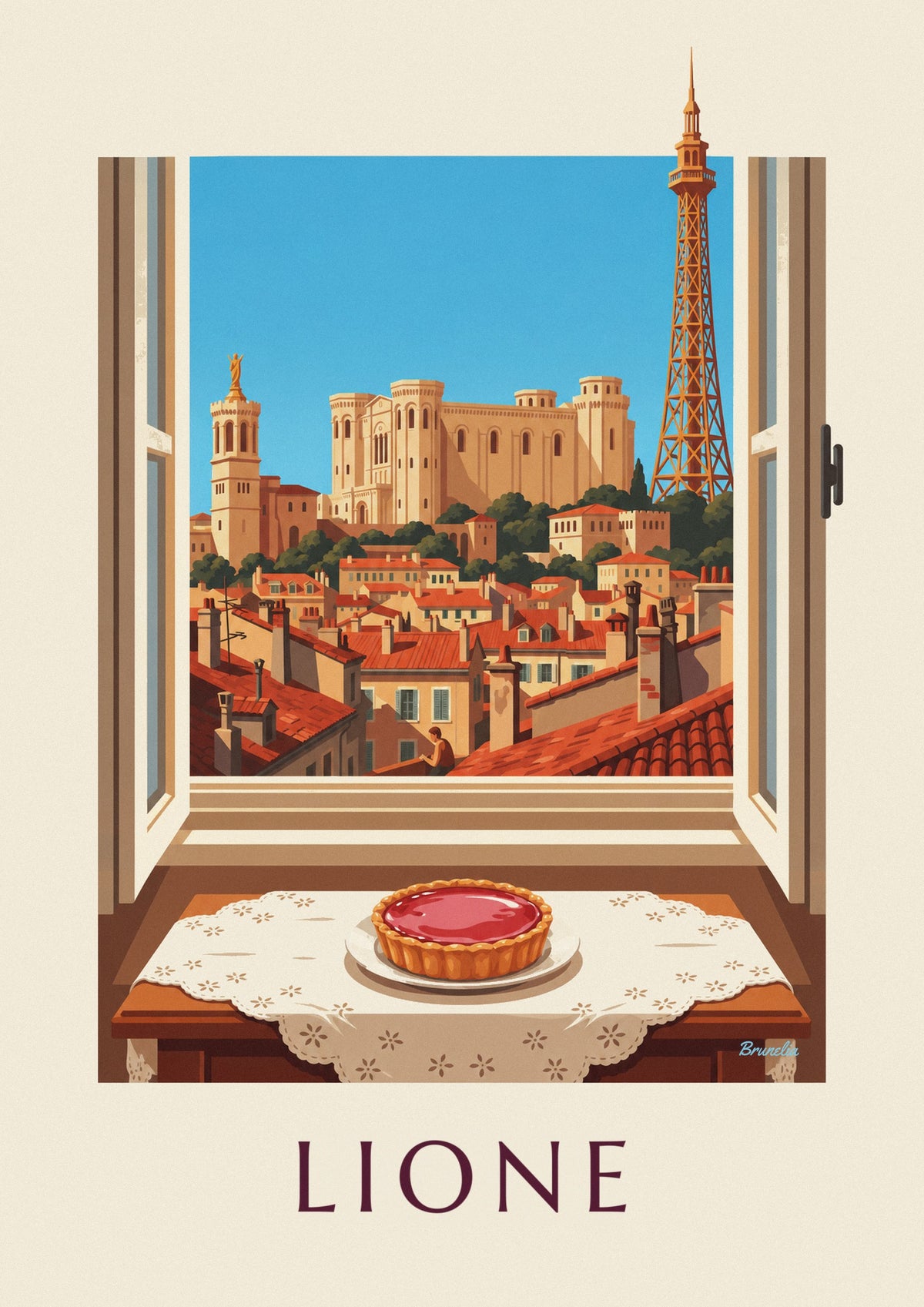 Poster torta alle praline rosa alla finestra di un salotto lionese