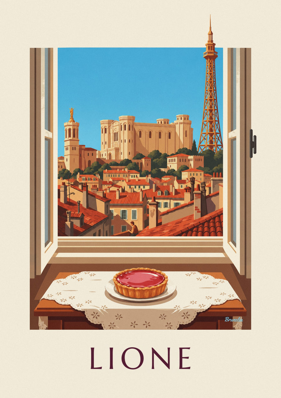 Poster torta alle praline rosa alla finestra di un salotto lionese