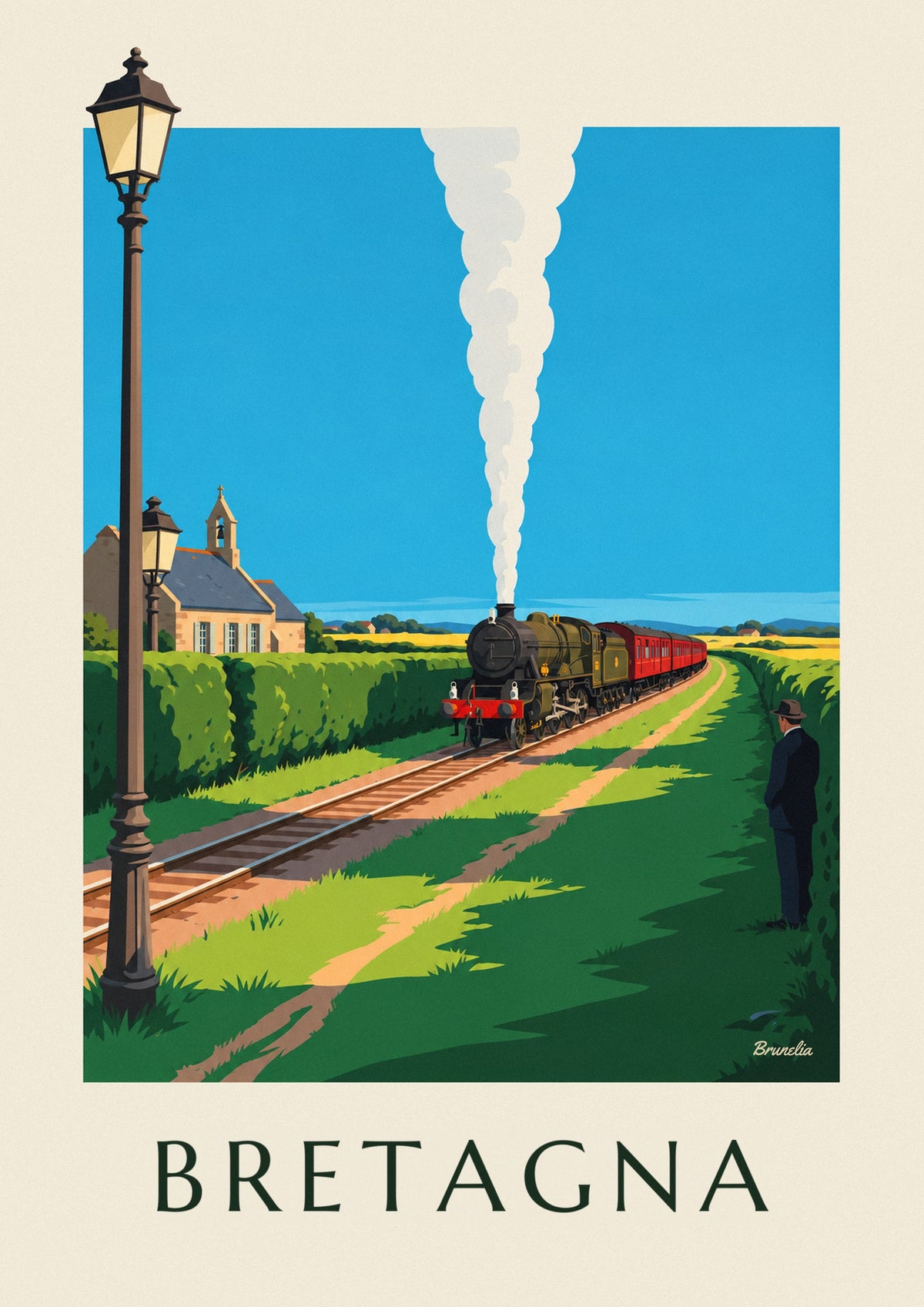 Poster locomotiva a vapore nella campagna bretone