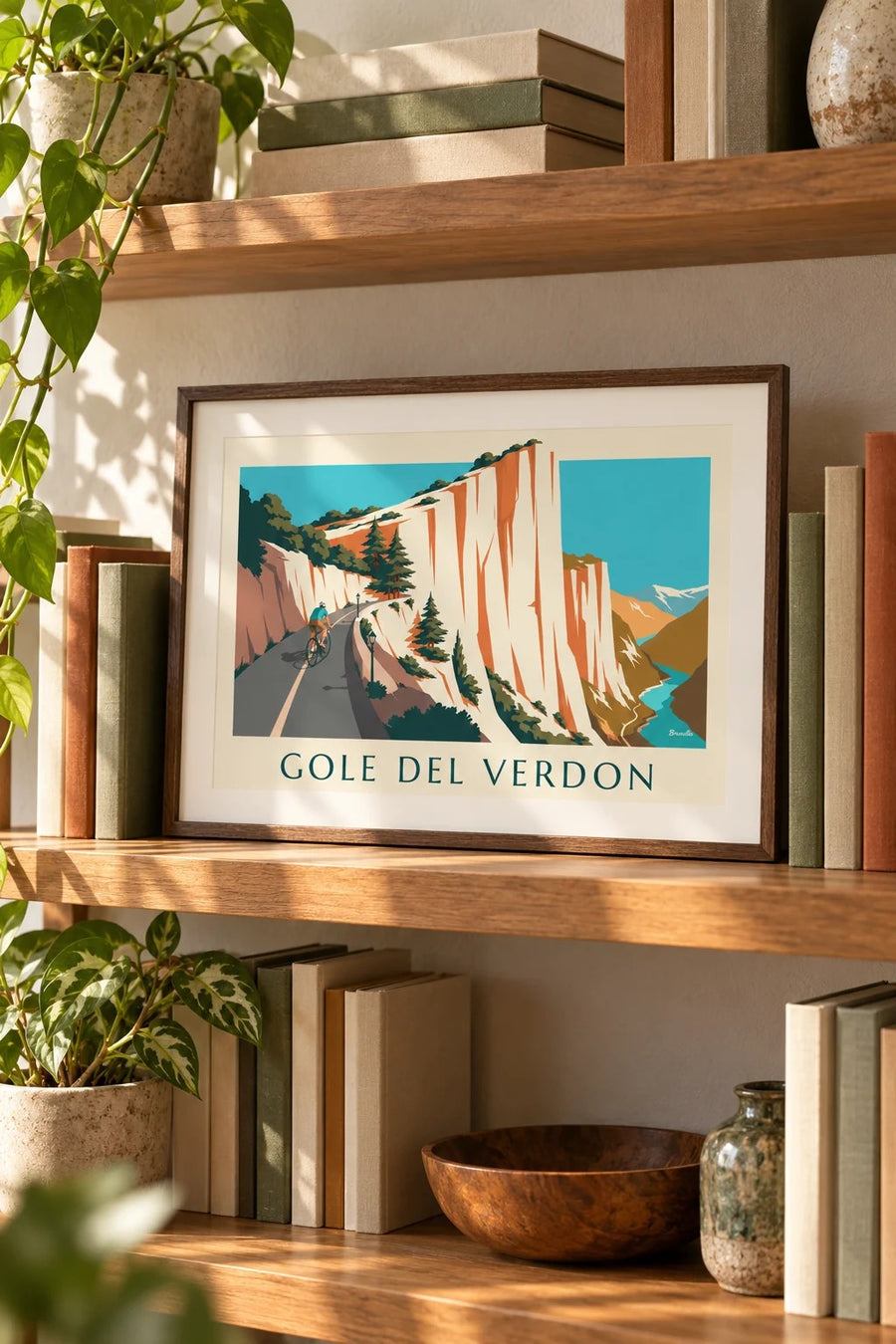 Poster ciclista sulla strada delle Gole del Verdon: piccolo formato A4 con cornice
