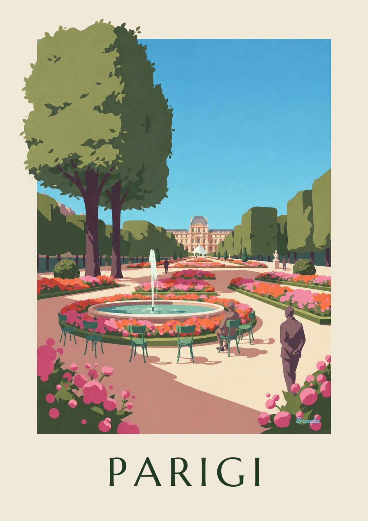 Poster Giardino delle Tuileries in fiore e Louvre