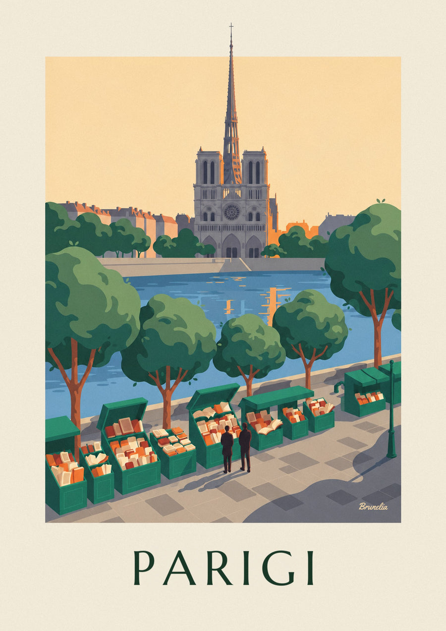 Poster bouquinistes sulle rive della Senna a Parigi